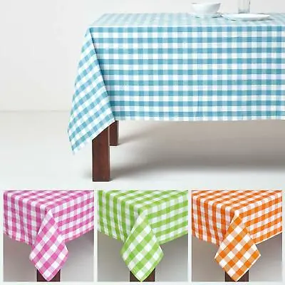 Block Check Tablecloth 100% Cotton Matching With Placemats Napkins And Seat Pad • £19.99