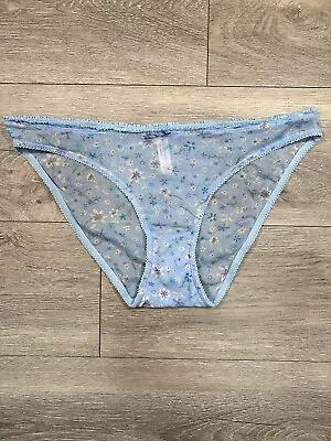 Y2K Lace Mesh See Thru Sheer Baby Blue Floral Brief Bikini Panties Sissy XL • $4