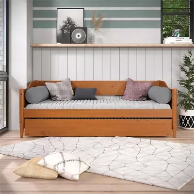 Mid Century Classic Twin Size Day Bed With Trundle Castanho Finish • $385.53