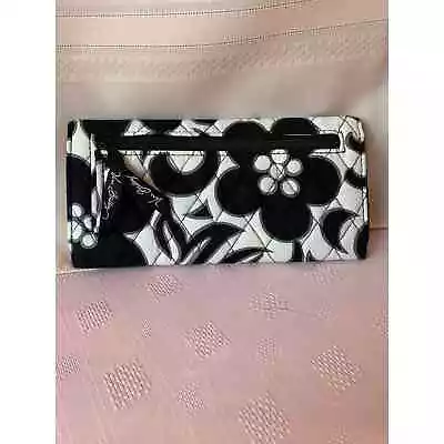 Vera Bradley Tri-Fold Wallet Black/WhiteGray Floral Pattern Night And Day  On • $22