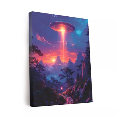 Retro Science Ufo Landscape Design 1 Canvas Wall Art Prints Pictures • $49.99