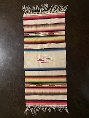 Vintage Mexican Wool Saltillo Serape Blanket Table Runner Rug Textile 30” X 13” • $20