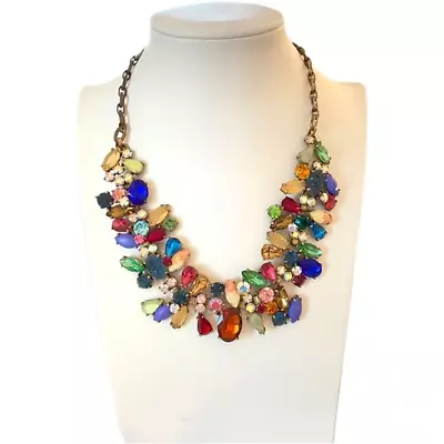 J.Crew Asymmetrical Stone Necklace Multi-Color Light Gold Plating Brass AB • $100