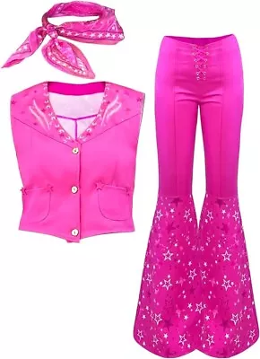 Cowgirl Outfit 70s 80s Hippie Disco Costume Pink Flare Pant Cosplay WMNS Large • $39.95