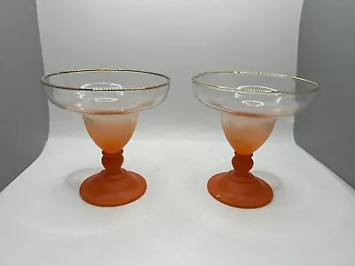 Vintage Set Of 2 MCM Blendo Margarita Shrimp Cocktail Glasses Orange • $21.99