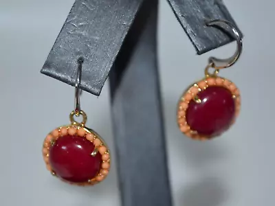 Vintage Fossil Silver Tone Gold Tone Pierced Earrings Round Red Glass Center • $20.39