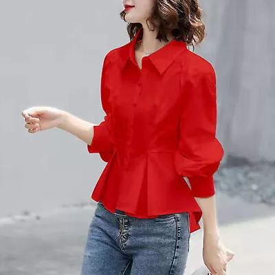 Women Office Shirt Solid Color Match Pants Office Lady Spring Fall Blouse Soft • $34.87