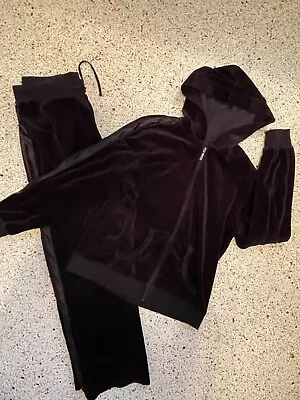 SB Active Velour Black Tracksuit Jogging Suit Athliesure Zip Jacket Medium EUC • $21.50