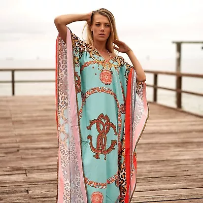 Silk Kaftan For Women Long Caftan Resort Wear Vacation Beach Dress - SK03 • $56.06