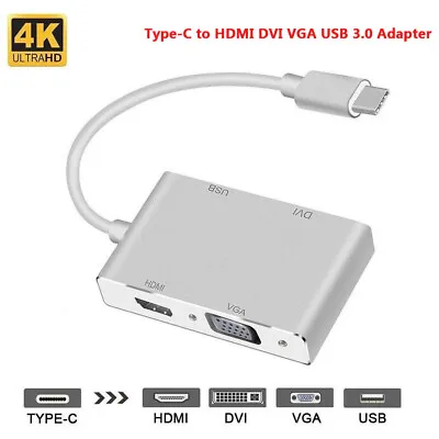 $8.99 • Buy USB-C To HDMI DVI VGA USB 3.0 Cable Adapter For Laptop Notebook