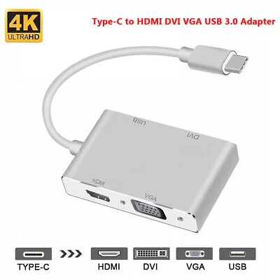 $31.34 • Buy USB-C To HDMI DVI VGA USB 3.0 Cable Adapter For Laptop Notebook