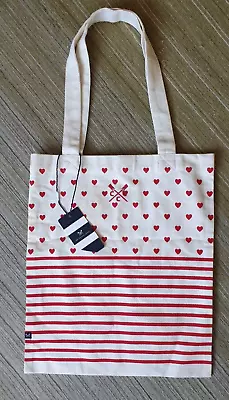 Crew Clothing Co Canvas Shopper/Tote Bag Red/Cream Hearts & Stripes Design NEW • £7.50