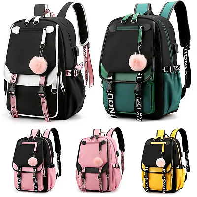 $25.99 • Buy Girls School Bag Oxford Waterproof Women Backpack Rucksack USB Charging Port New