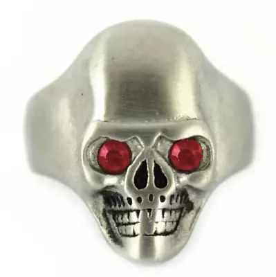 Brushed Finish Industrial Look Skull Ring Red Eyes Solid Inside 215 • $23.85