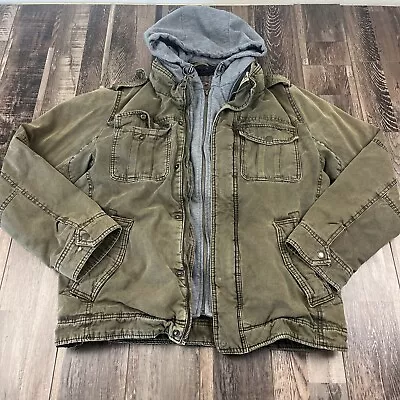 Levi's Jacket Men's Small Green Hooded Full Zip Sherpa Lining Military Casual • $22.87