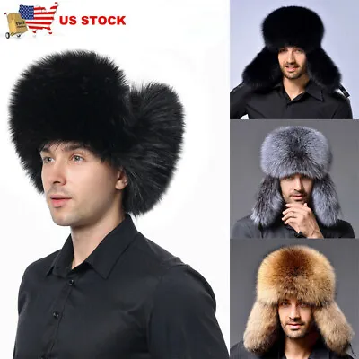 Mens Winter Faux Fox Fur Russian Hat Trapper Ushanka Cossack Warm Ski Furry Caps • $19.79