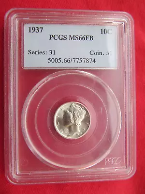 1937  10c Mercury Dime PCGS MS66  MS 66  Uncirculated FB Full Band SUPERB BLAZER • $71.07