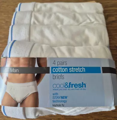 Marks & Spencer Mens 4 Pack Cotton Stretch Briefs Cool & Fresh White Size XL NEW • £13.99