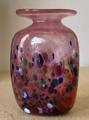 Vintage Hand Blown Art Glass Vase End Of Day Confetti Tutti Frutti Pink 3.25” • $29.95