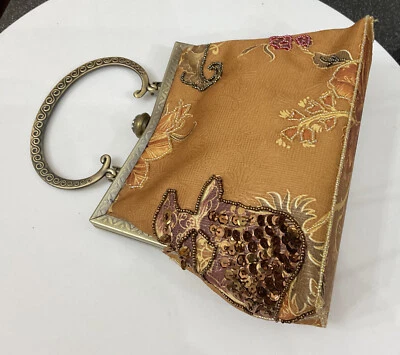 £15 • Buy Women's Leko  Beaded & Sequins Floral Handbag Mixed Colours  Gold Bronze Colour
