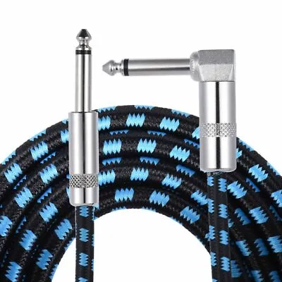 $10.25 • Buy 3M & 5M Guitar Lead 1 Right Angle Jack Noiseless Braided Tweed Instrument Cable