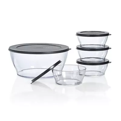 NEW Tupperware Clearly Elegant® 5 Pc Serving Set Black Seals LOOKS LIKE GLASS • £80.76