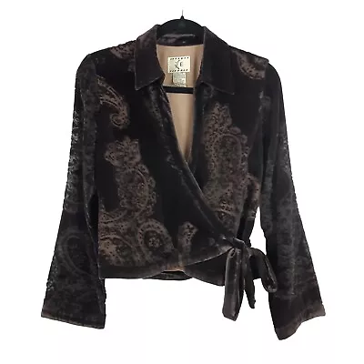 Ice Velvet Sheer Cutout Wrap Top Jacket Women Small Long Sleeve Collared Y2K • $25