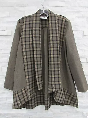 Habitat Black Camel Plaid Funky Puckered Flared Art-to-Wear Jacket Cardigan S M • $34.99