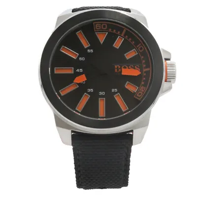 Hugo Boss Mens Watch Black & Orange Stainless Steel Leather Designer Watches NEW • £96