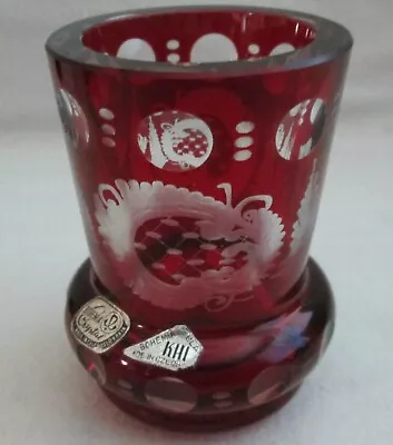 Bohemian Crystal Red Glass Vase Czechoslovakia Small  Labels 3 1/2  H. • $9.99