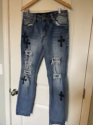 Victorious Men's Casual Distressed Denim Ripped Jeans With Crosses32x30 • $29.99