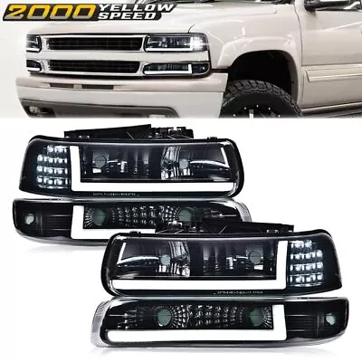 Fit For 99-02 Chevy Silverado 00-06 Tahoe LED DRL Black Headlights+Bumper Lamps • $89.80