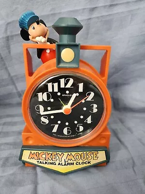 Working Old Disney Mickey Mouse Train Conductor Talking Alarm Clock Tics/Talks. • $98.99