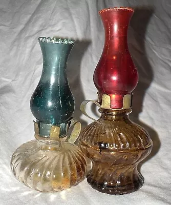 Pair Of Vintage Miniature Lantern Perfume Bottles Dollhouse Use Green Red • $9.99