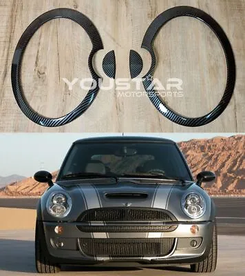USA STOCK Set CARBON EFFECT Headlight & Washer Trims For MINI Cooper R50 R52 R53 • $88.80