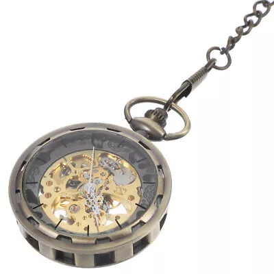  Pocket Watch Vintage With Chain Mechanical Watches For Men Hollow Out • £20.45