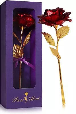 24K Gold Rose Golden Woman Gift Couple LoveRed Gold Color Foil Flower Home Decor • £12.99