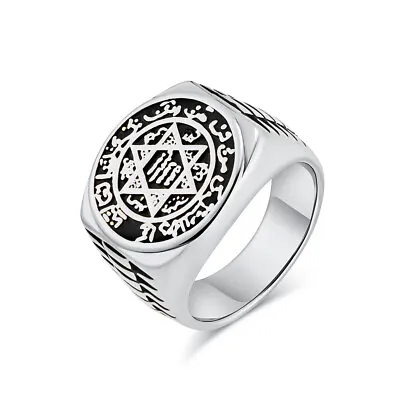 Mens Stainless Steel Star Of David Hexagram Religious Ring Biker Band Jewelry • $4.73