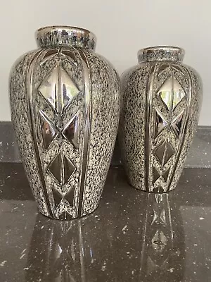 Splendid Art Deco Pair Large Modernist Ceramic Vases Chrome Marble 1930 • $309.43