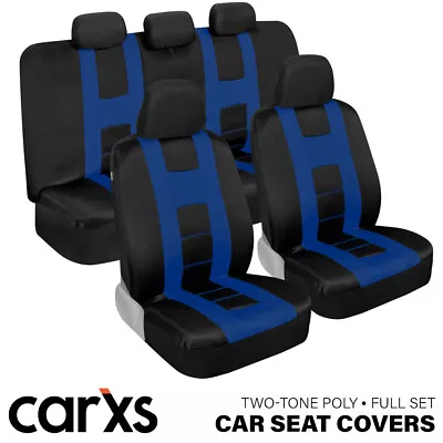 Black & Blue Full Set Car Seat Covers Front & Rear Bench For Auto Truck SUV • $31.99