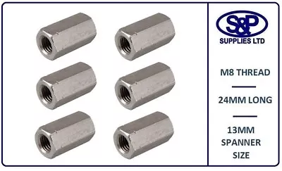 £2.93 • Buy M8 - 8mm A2 Stainless Steel Stud Connector Hex Deep Nut 24mm Long 13mm Spanner