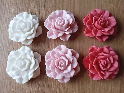Large Edible Roses X 6  Cupcake / Cake Decorations Any Colour Mix • £6.95