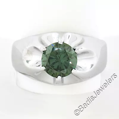 Men's Vintage 14k Gold 2.11ctw GIA Fancy Green Diamond Solitaire Belcher Ring • $7998.40