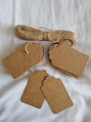 £4.15 • Buy 100 LUGGAGE TAGS STRING Kraft Brown Card Labels Gift Cards Christmas Craft 68x41