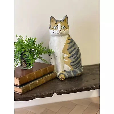 Old Vintage Cast Iron Striped Cat Doorstop Folk Art Primitive Hand Painted • $250