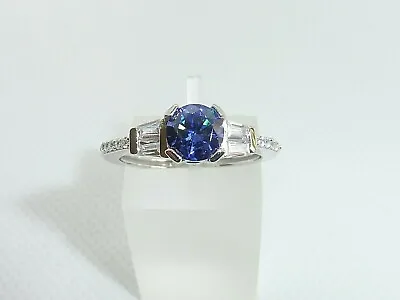 Ladies 925 Silver Sterling Tanzanite Solitaire With White Sapphire Accents Ring • £27.75