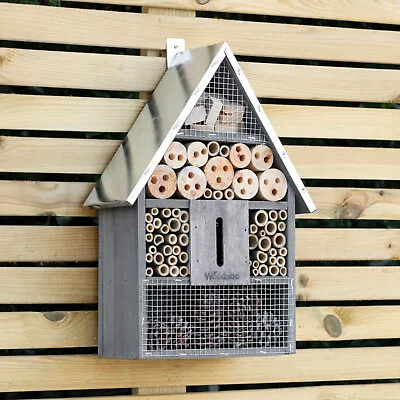 Woodside Grey Wooden Insect Hotel/Bee House Outdoor Bug Shelter With Steel Roof • £12.99
