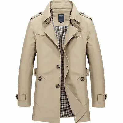 Men's Solid Color Jacket Winter Slim Stylish Trench Coat Long Overcoat Outwear • $40.36