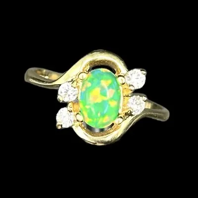 Vintage Fiery Opal & Gemstone Accent 14K Yellow Gold Ring Turkey 3.3g • $249.95