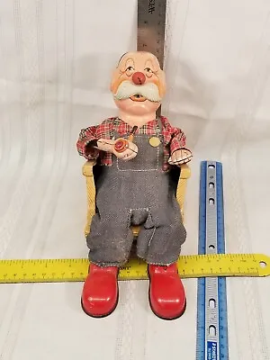UNTESTED Vintage SAN Smoking Grandpa Battery Operated Tin Toy • $90.25